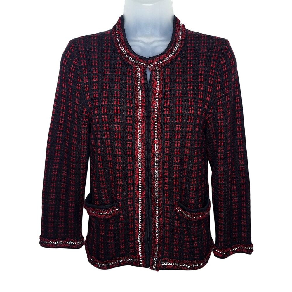 Alice + Olivia Georgia Tweed Sweater Blazer Jacket S Plaid Classic Chain Career